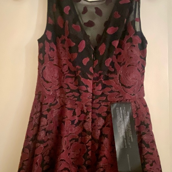 BCBG MAXAZRIA Floral Embroidered Evening Dress 0 Bordeaux Red Black Tulle $398 - Picture 9 of 9
